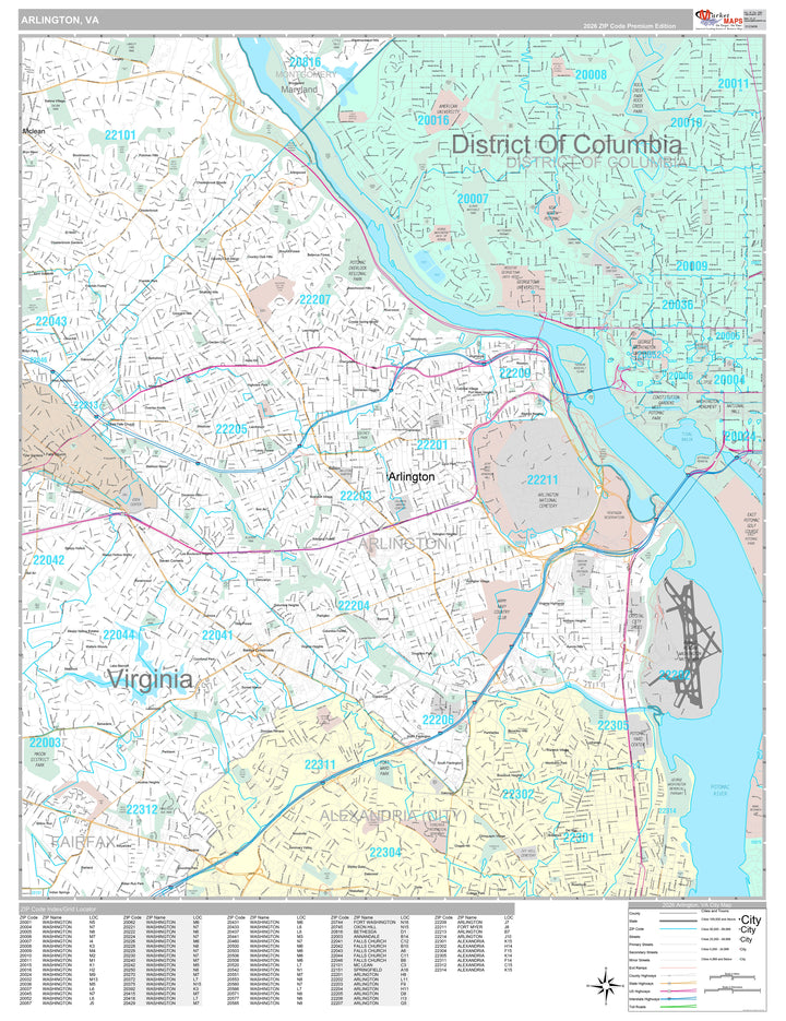 Premium Style Wall Map of Arlington VA