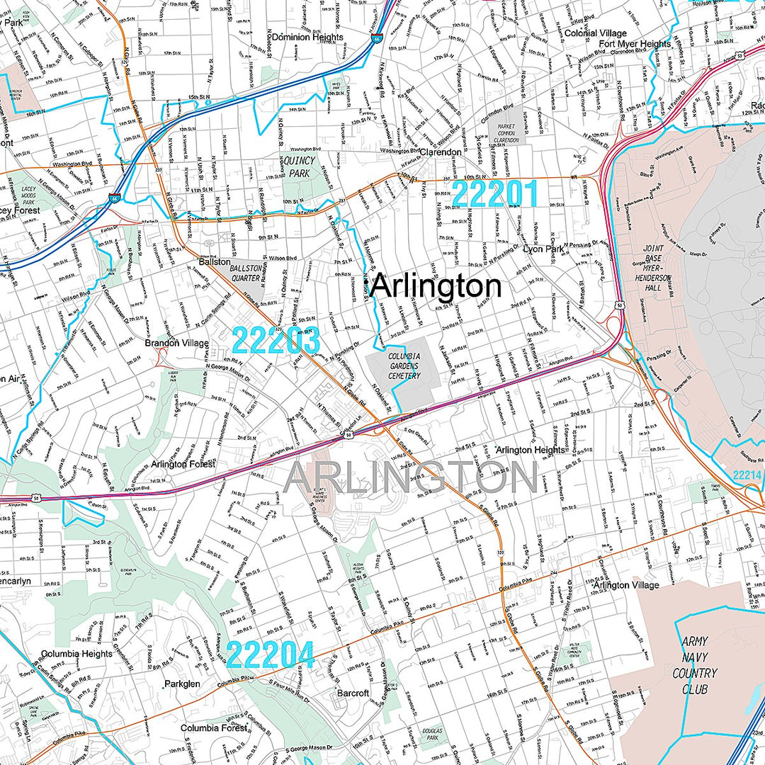 Premium Style Wall Map of Arlington VA
