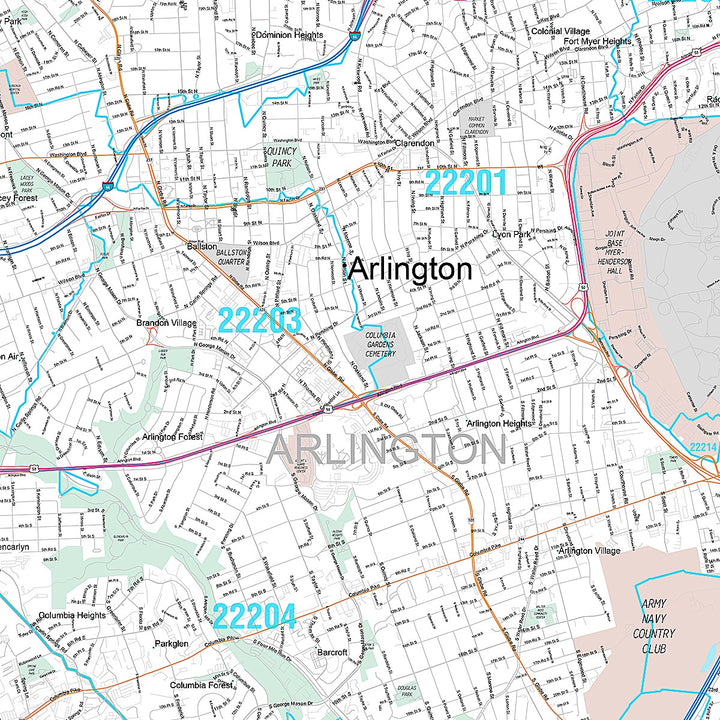 Premium Style Wall Map of Arlington VA