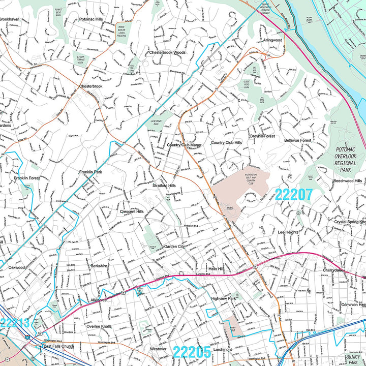 Premium Style Wall Map of Arlington VA