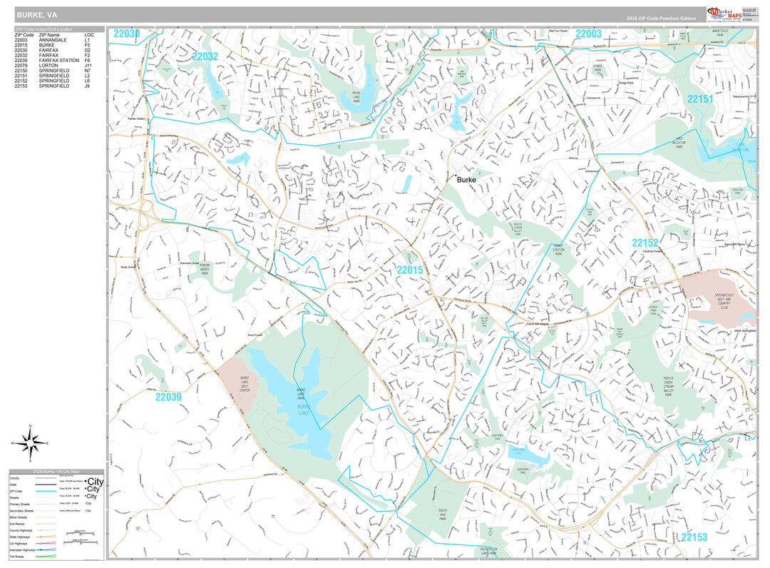 Premium Style Wall Map of Burke, VA