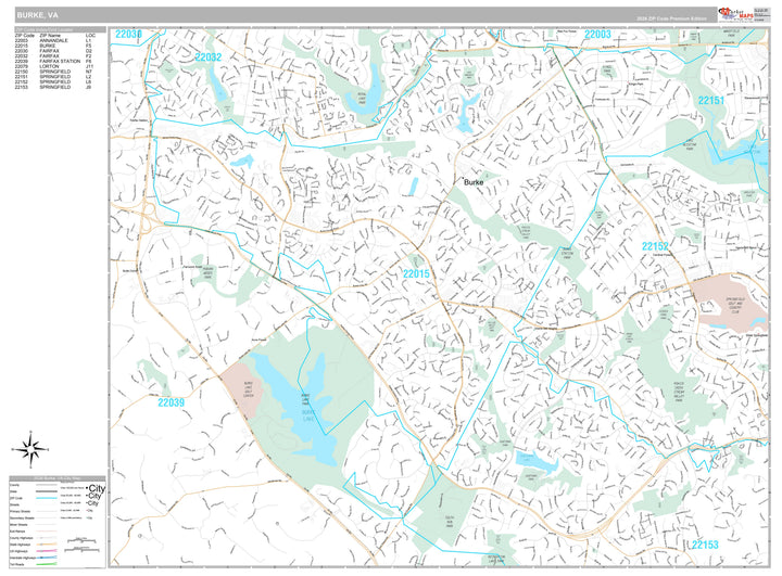 Premium Style Wall Map of Burke, VA