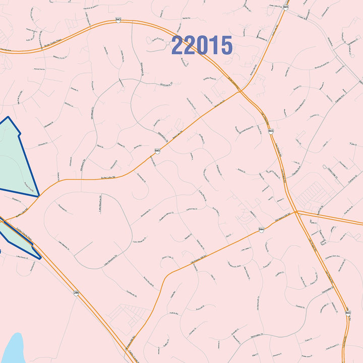 Color Cast Zip Code Style Wall Map of Burke, VA
