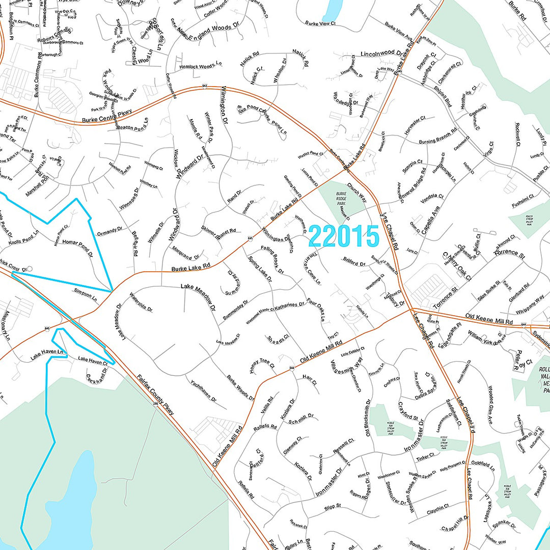 Premium Style Wall Map of Burke, VA