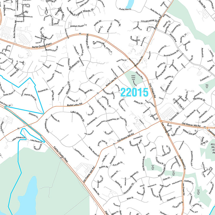 Premium Style Wall Map of Burke, VA