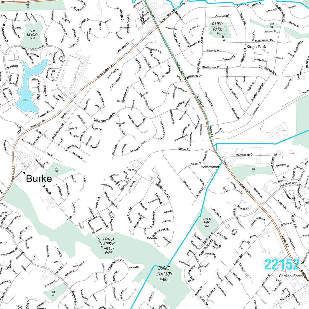 Premium Style Wall Map of Burke, VA