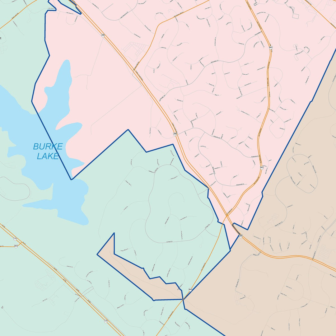 Color Cast Zip Code Style Wall Map of Burke, VA
