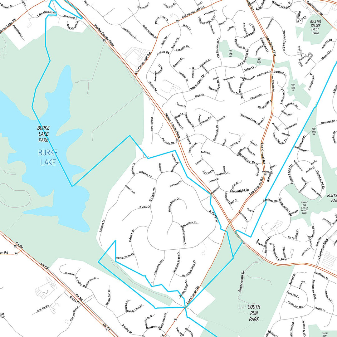 Premium Style Wall Map of Burke, VA