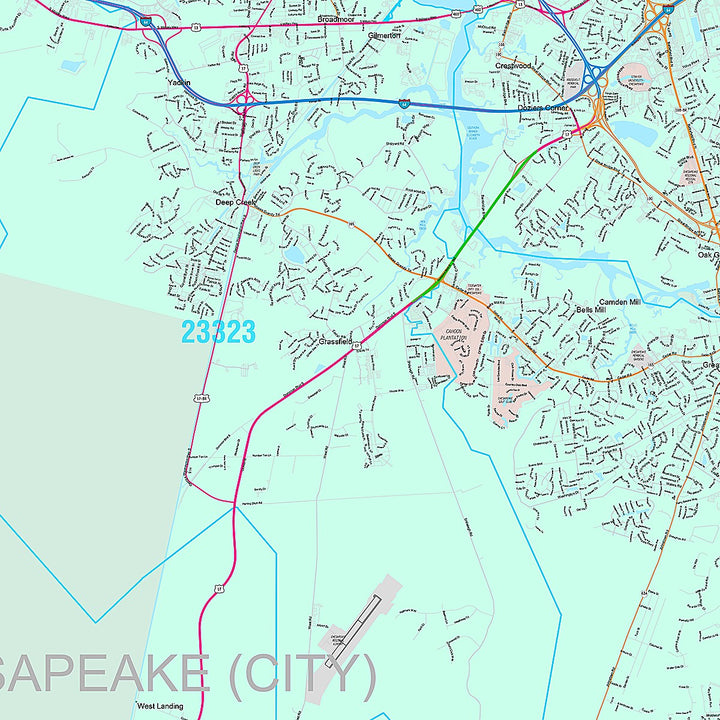 Premium Style Wall Map of Chesapeake VA