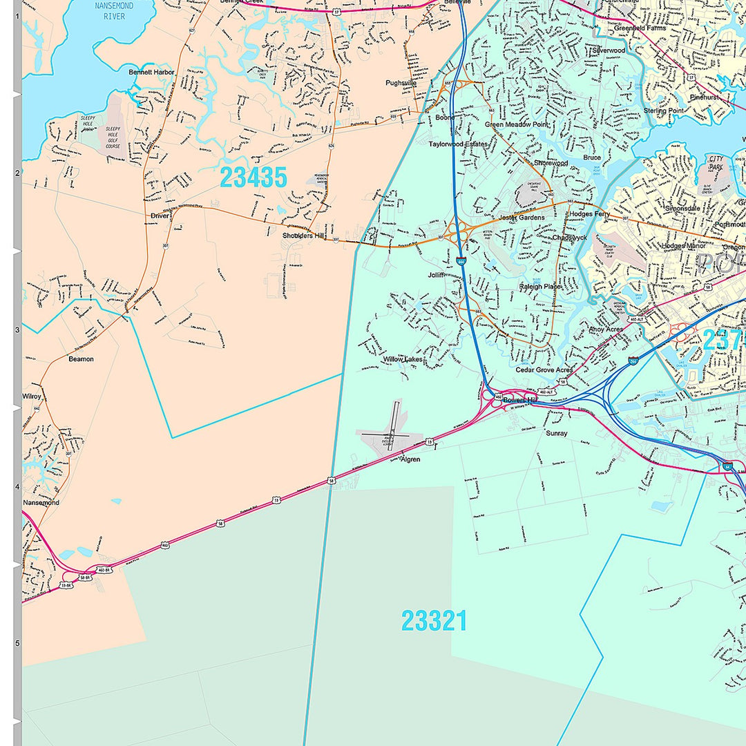 Premium Style Wall Map of Chesapeake VA