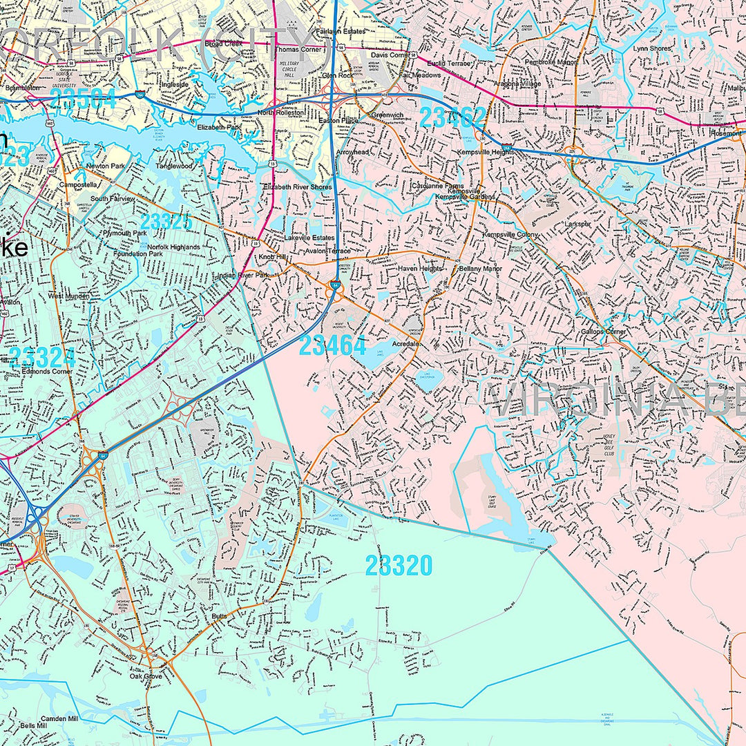 Premium Style Wall Map of Chesapeake VA