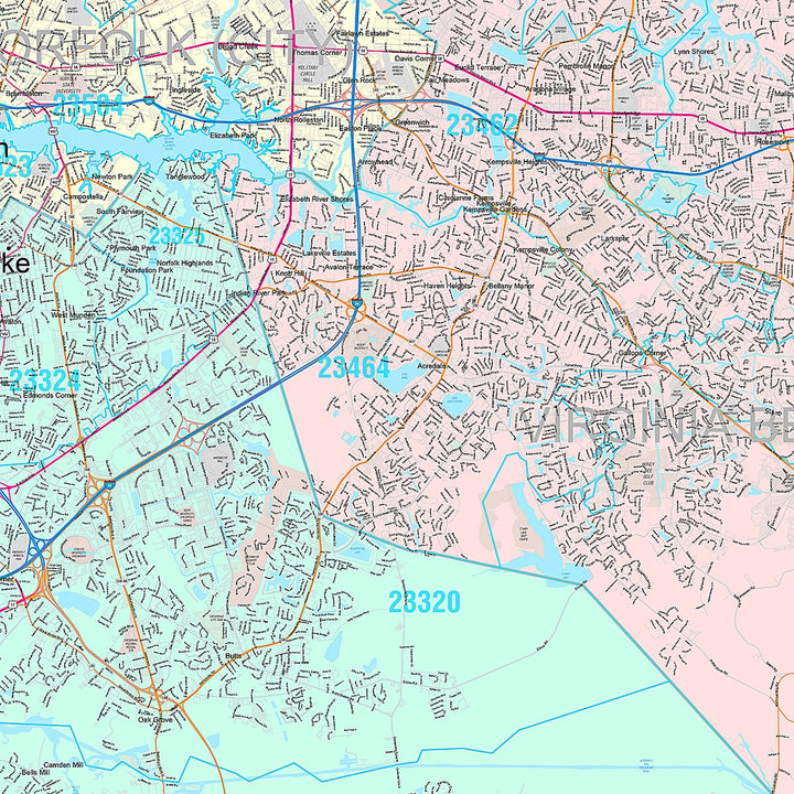 Premium Style Wall Map of Chesapeake VA