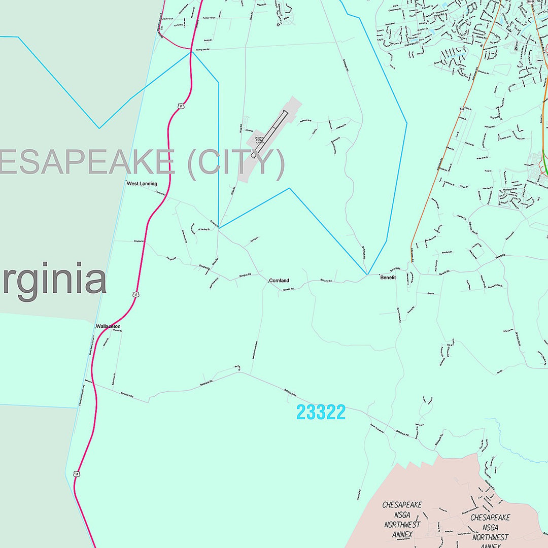 Premium Style Wall Map of Chesapeake VA
