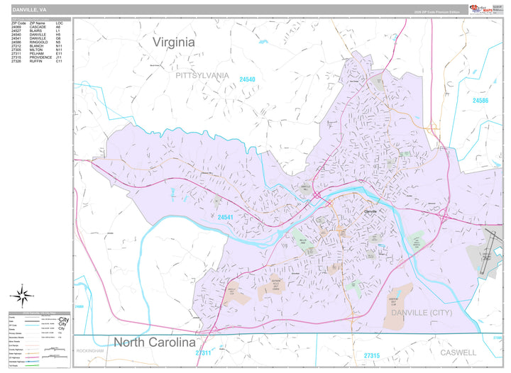 Premium Style Wall Map of Danville, VA
