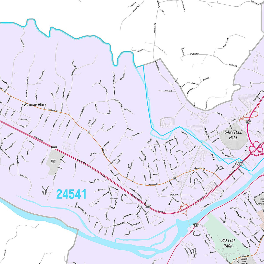 Premium Style Wall Map of Danville, VA