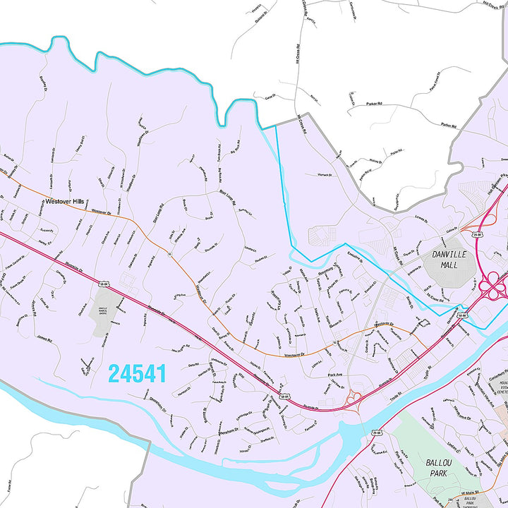 Premium Style Wall Map of Danville, VA