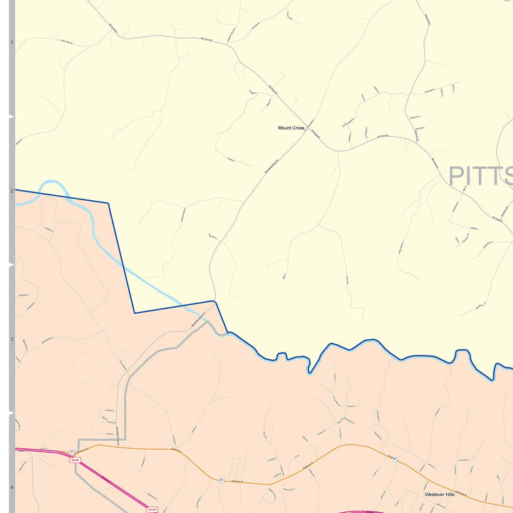 Color Cast Zip Code Style Wall Map of Danville, VA