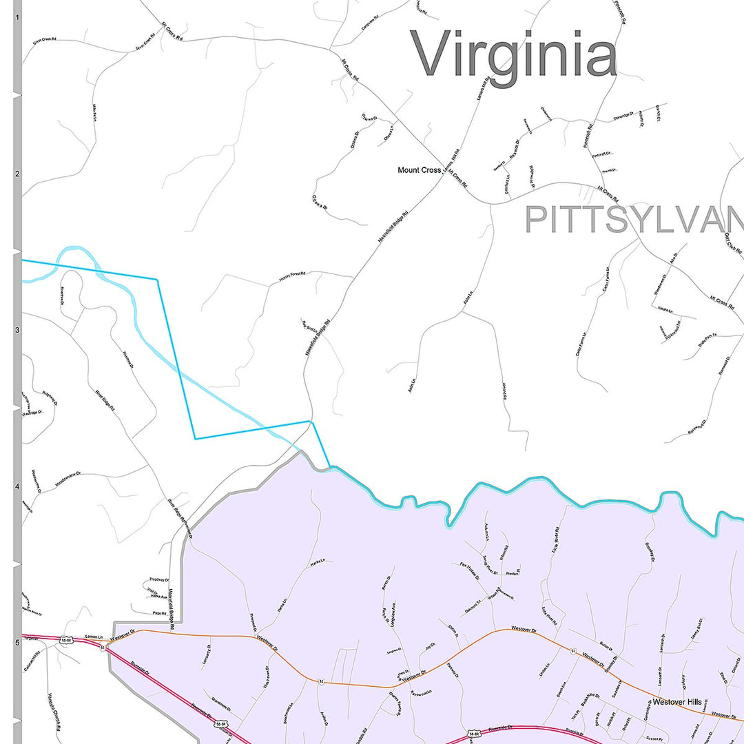 Premium Style Wall Map of Danville, VA