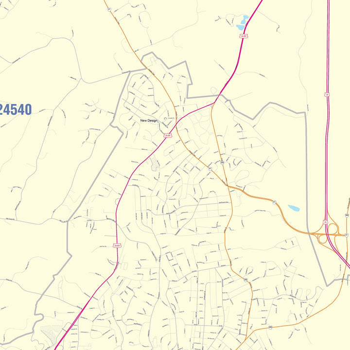 Color Cast Zip Code Style Wall Map of Danville, VA