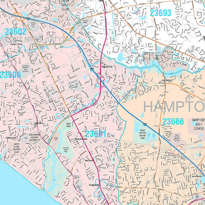 Premium Style Wall Map of Hampton, VA