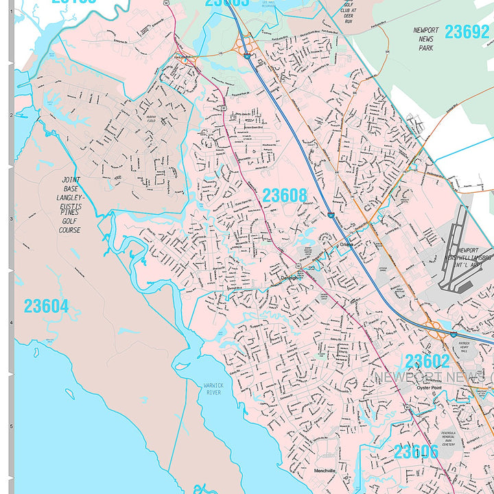 Premium Style Wall Map of Hampton, VA
