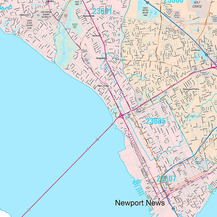 Premium Style Wall Map of Hampton, VA