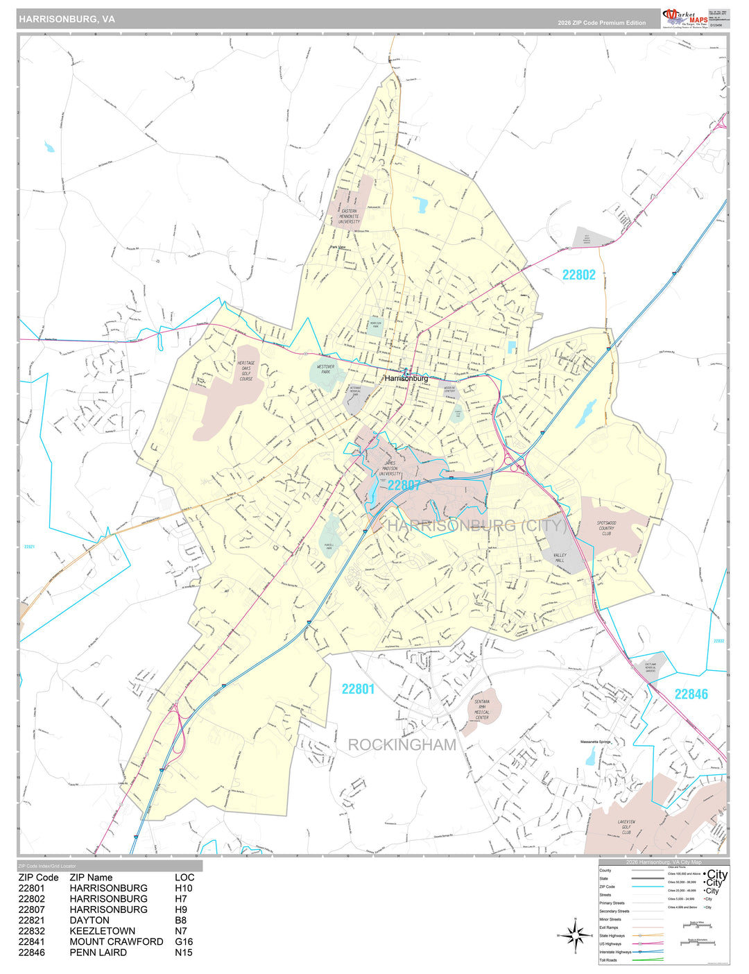 Premium Style Wall Map of Harrisonburg, VA