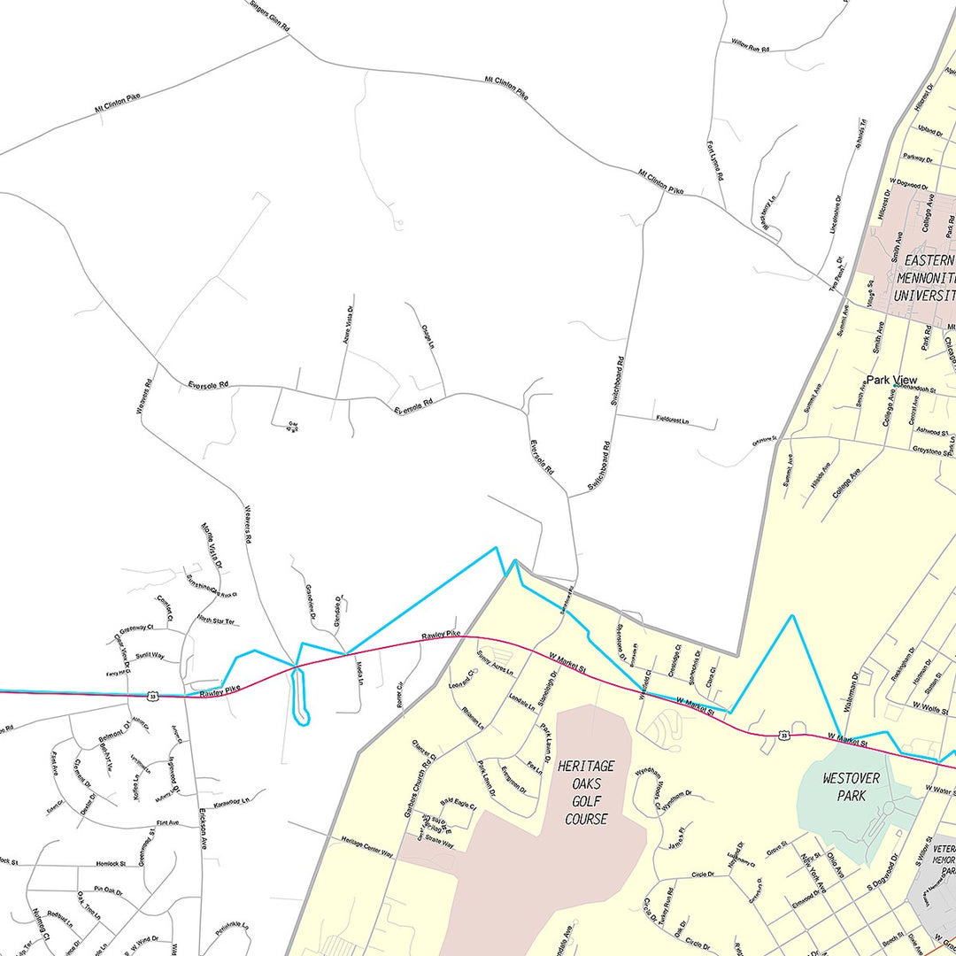 Premium Style Wall Map of Harrisonburg, VA