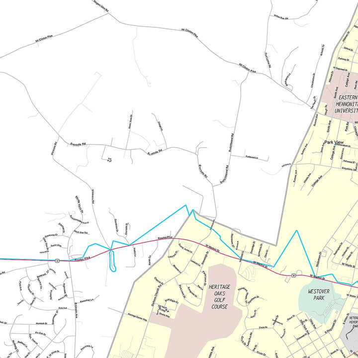 Premium Style Wall Map of Harrisonburg, VA