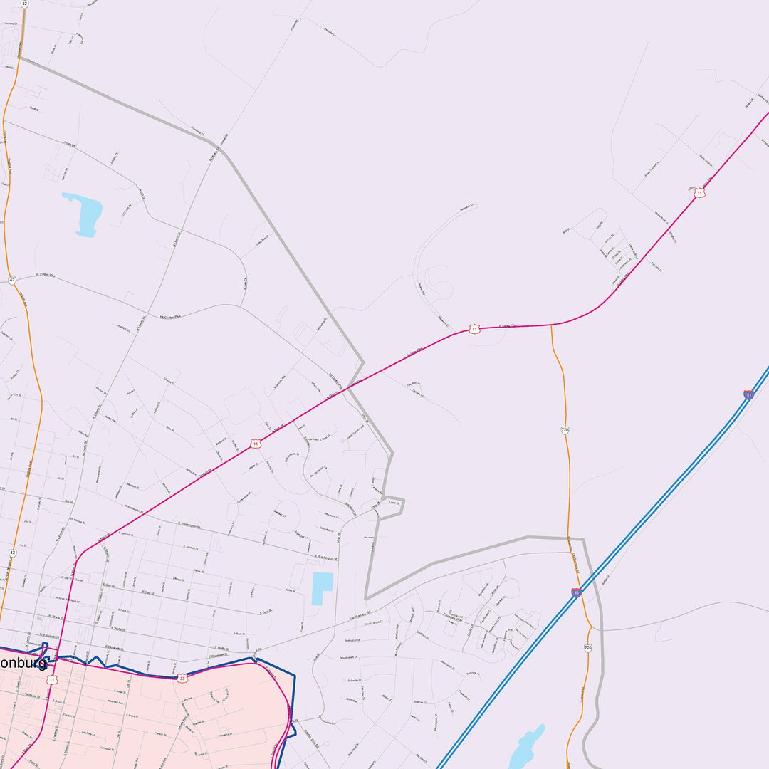 Color Cast Zip Code Style Wall Map of Harrisonburg, VA