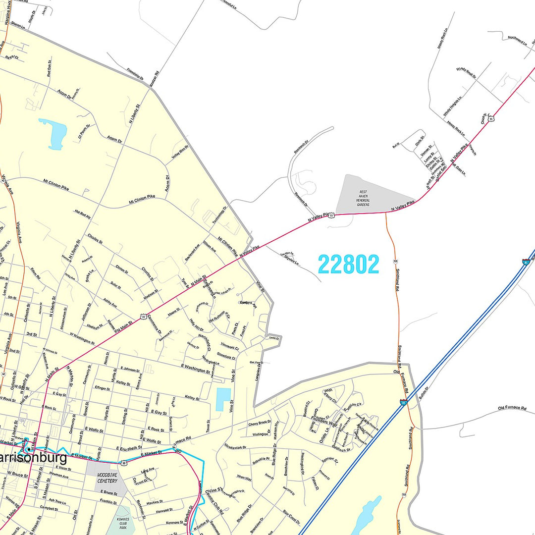 Premium Style Wall Map of Harrisonburg, VA