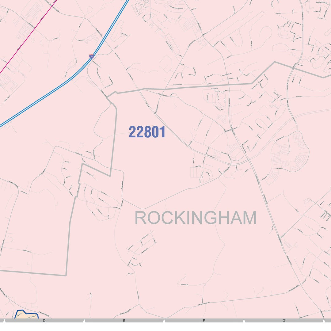Color Cast Zip Code Style Wall Map of Harrisonburg, VA