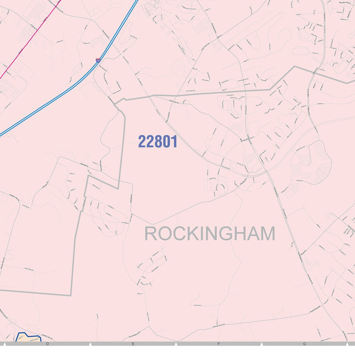 Color Cast Zip Code Style Wall Map of Harrisonburg, VA