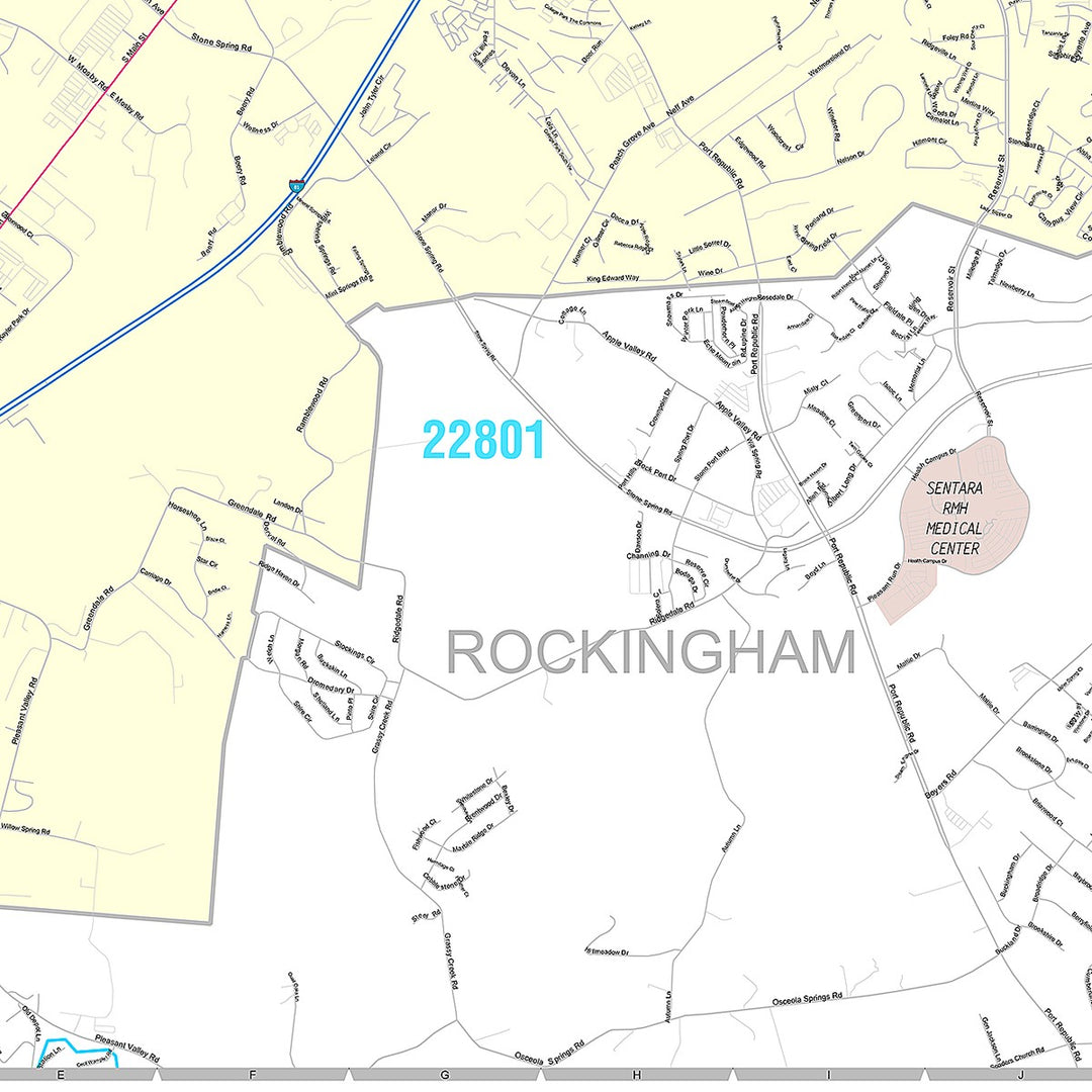 Premium Style Wall Map of Harrisonburg, VA