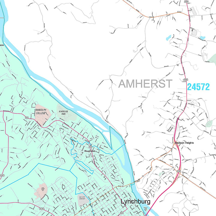 Premium Style Wall Map of Lynchburg, VA