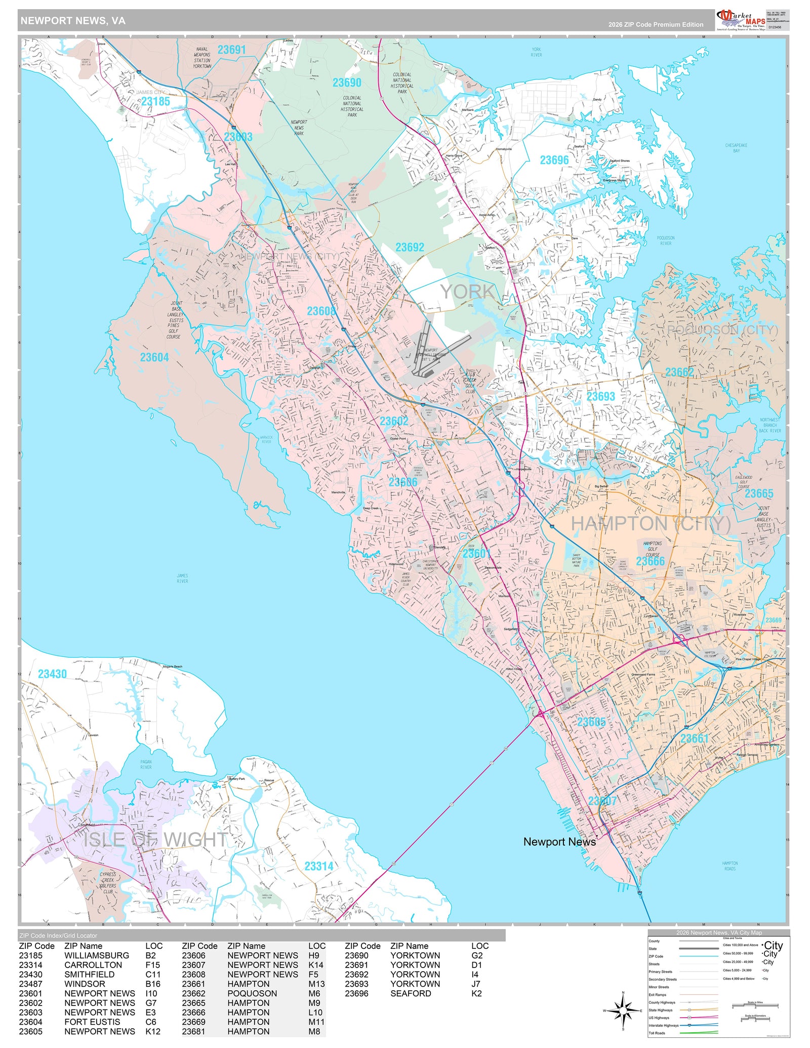 Premium Style Wall Map of Newport News VA
