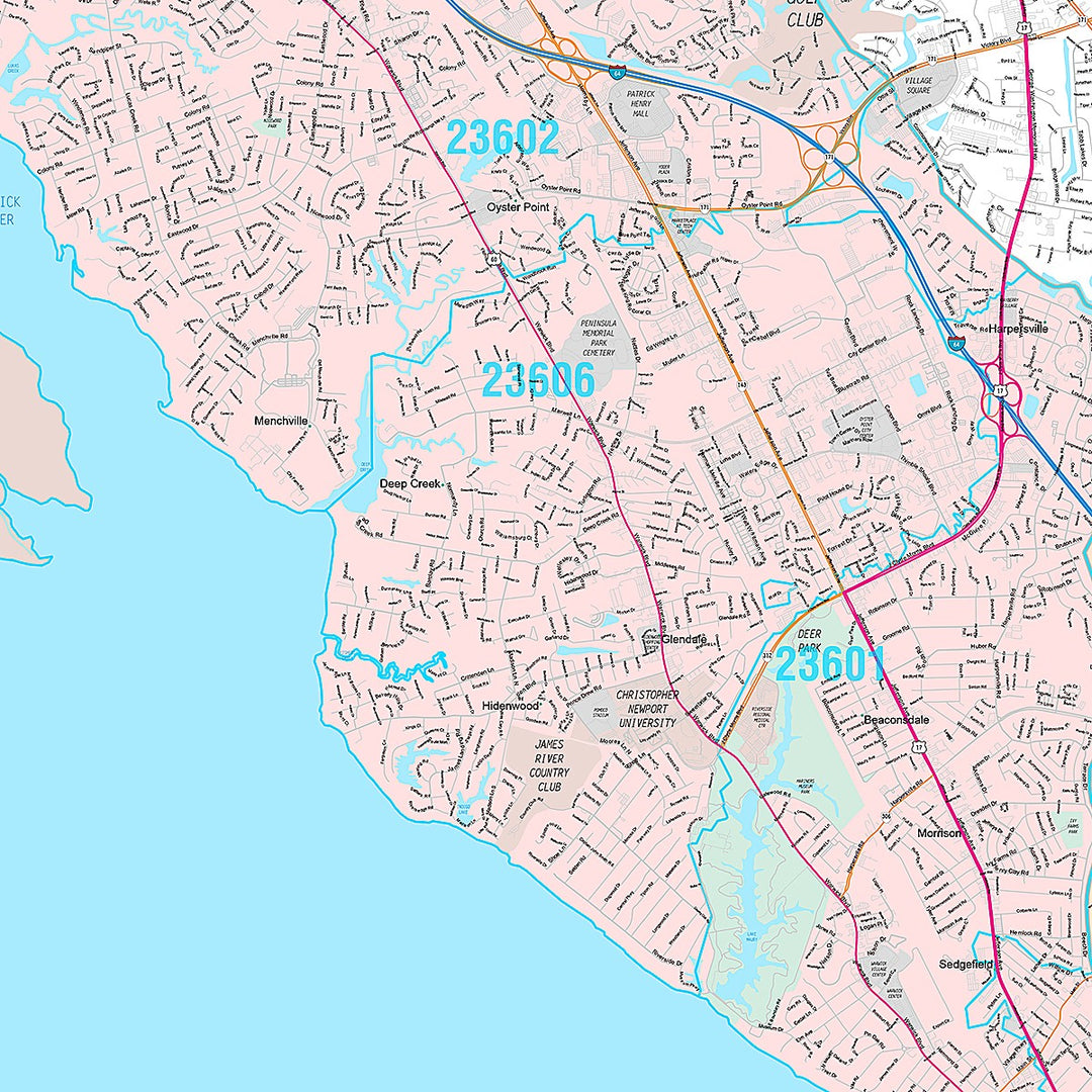 Premium Style Wall Map of Newport News VA