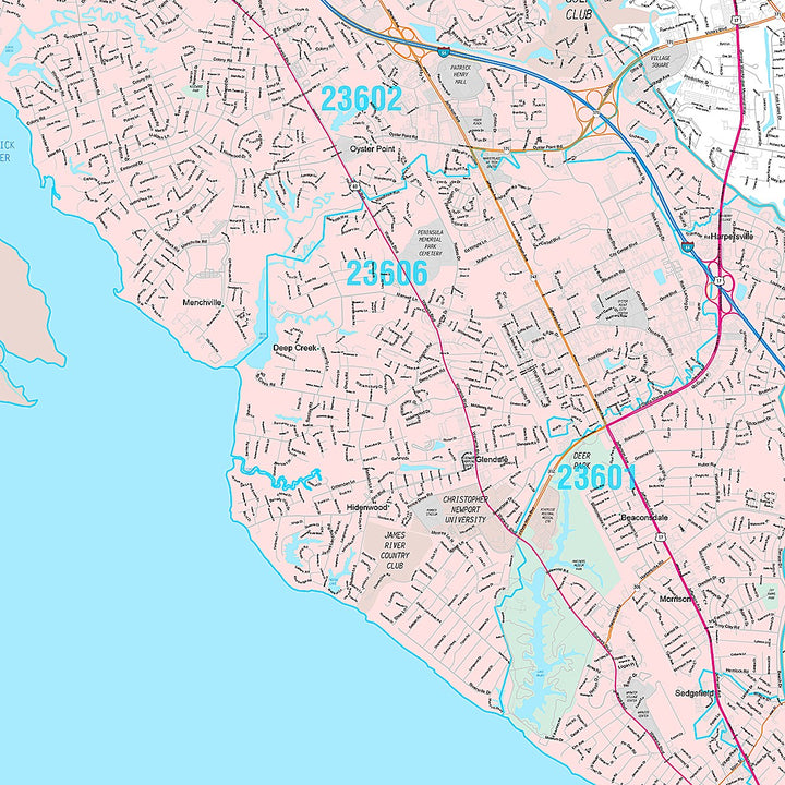 Premium Style Wall Map of Newport News VA