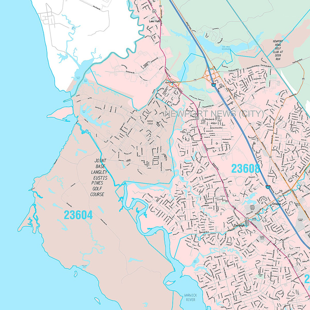 Premium Style Wall Map of Newport News VA