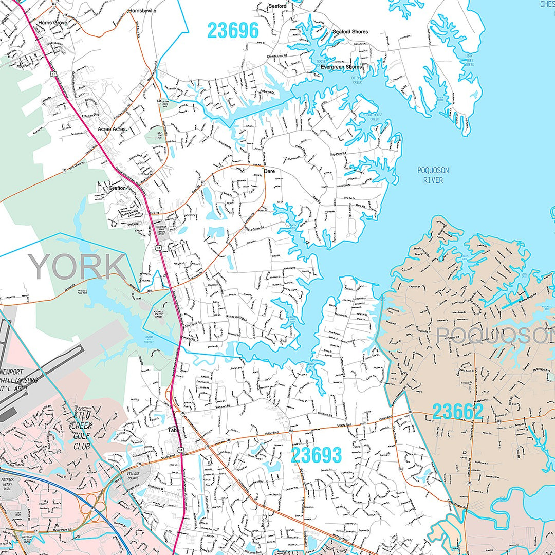Premium Style Wall Map of Newport News VA