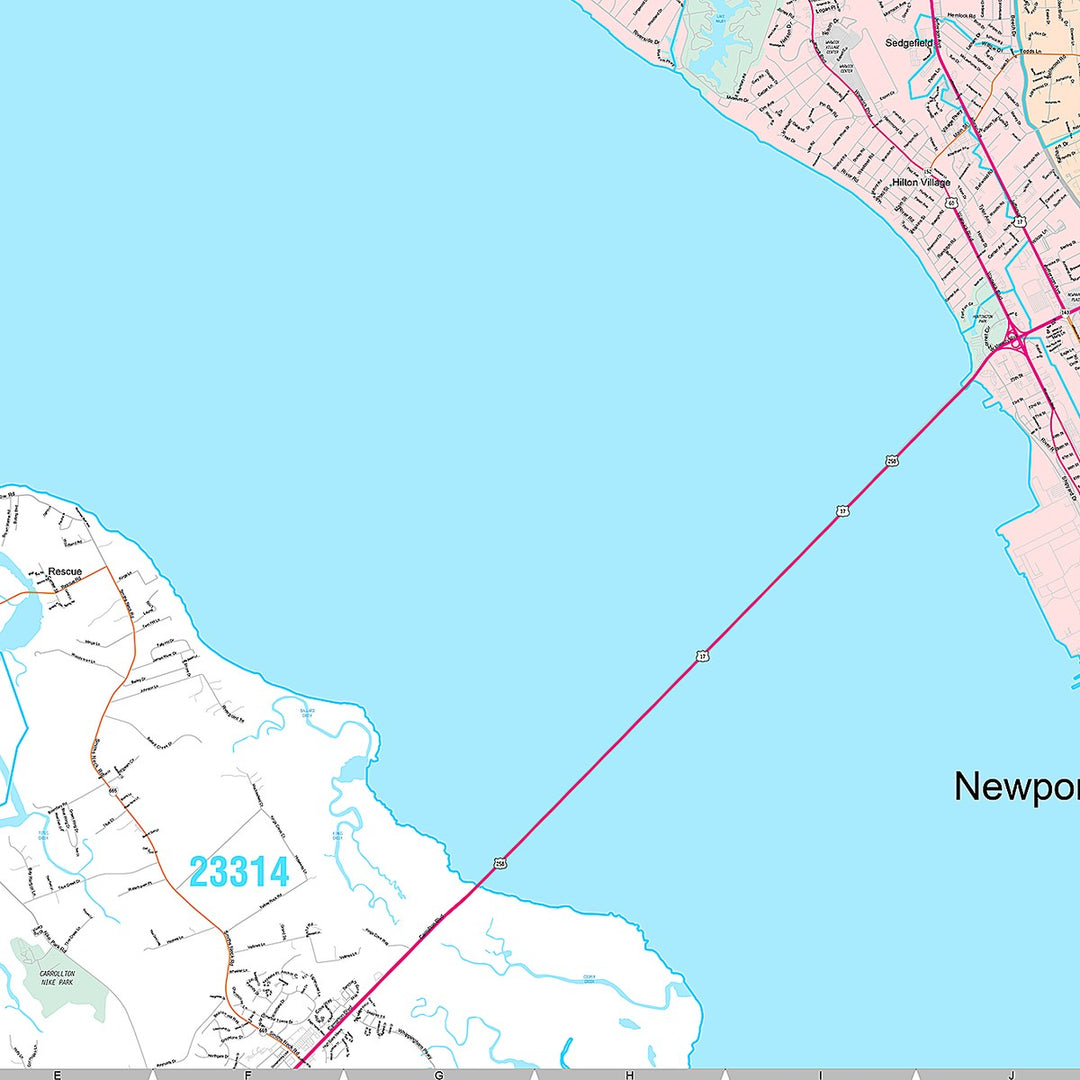 Premium Style Wall Map of Newport News VA