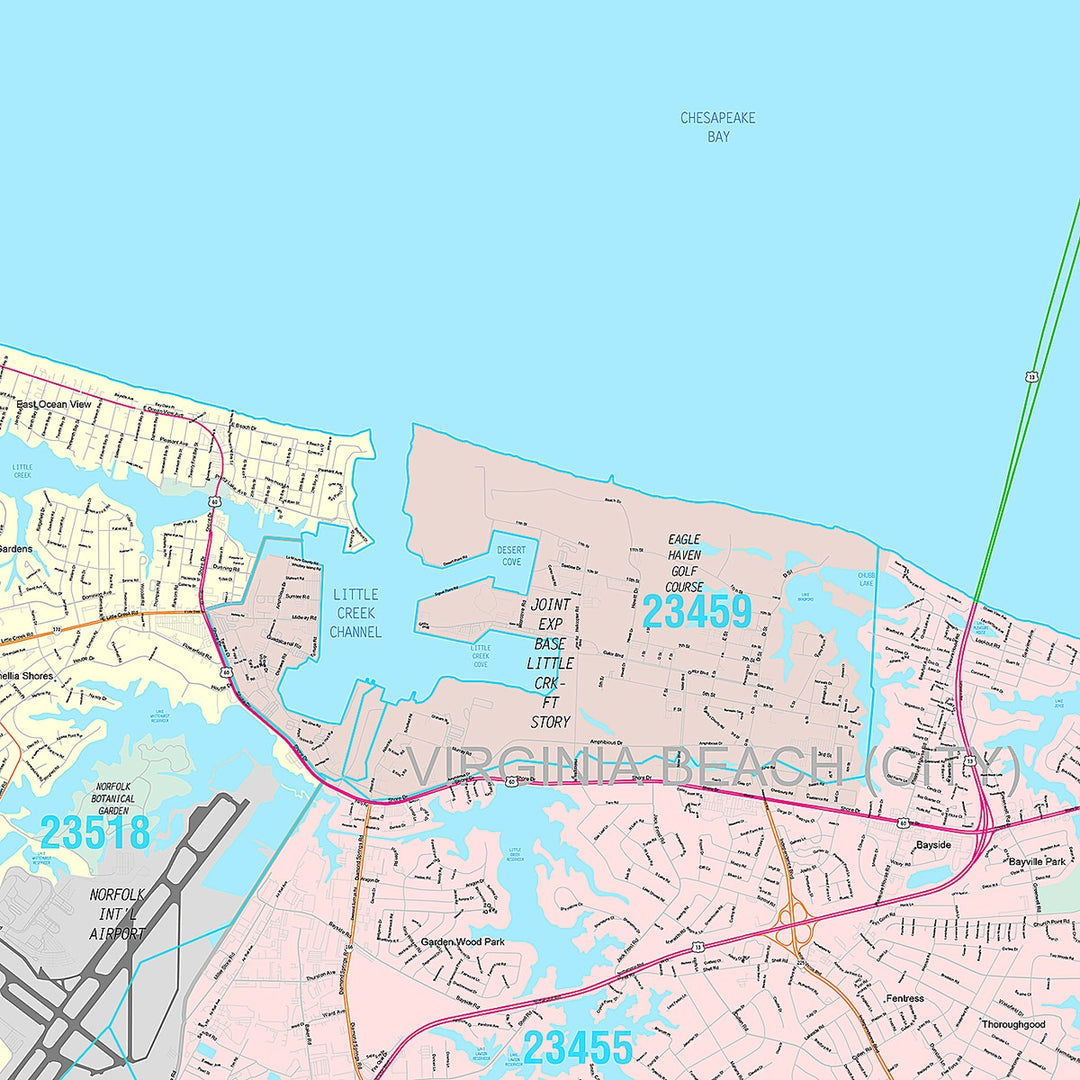 Premium Style Wall Map of Norfolk VA
