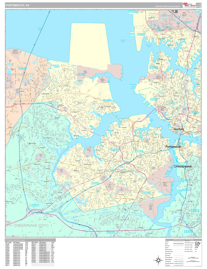 Premium Style Wall Map of Portsmouth, VA