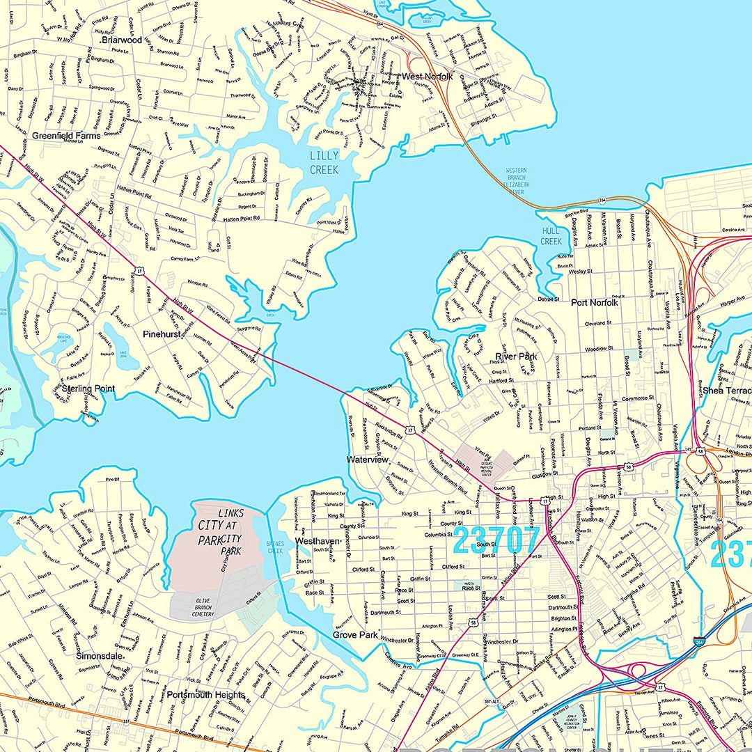 Premium Style Wall Map of Portsmouth, VA