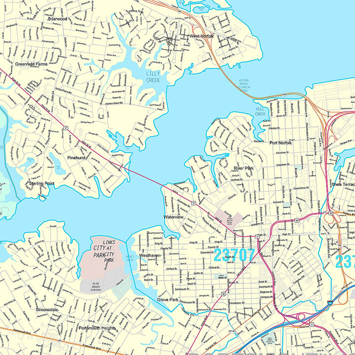 Premium Style Wall Map of Portsmouth, VA