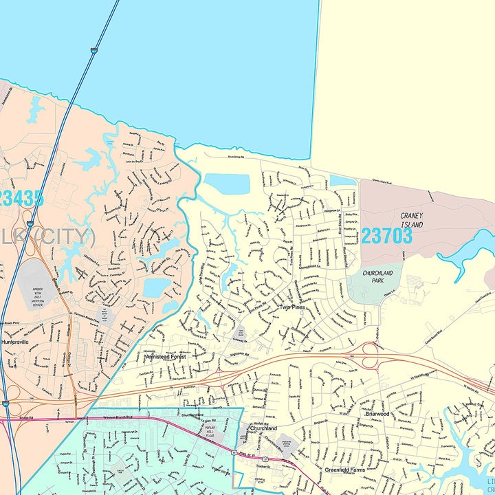 Premium Style Wall Map of Portsmouth, VA