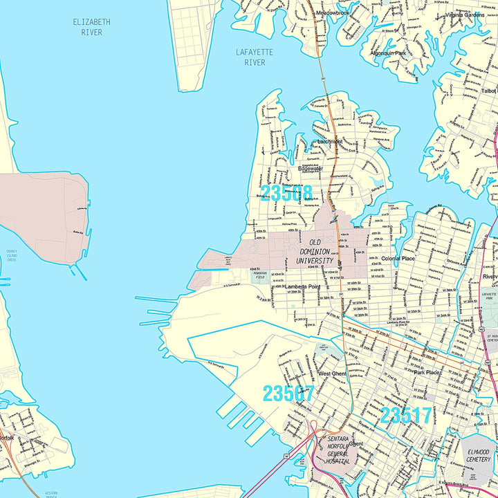 Premium Style Wall Map of Portsmouth, VA