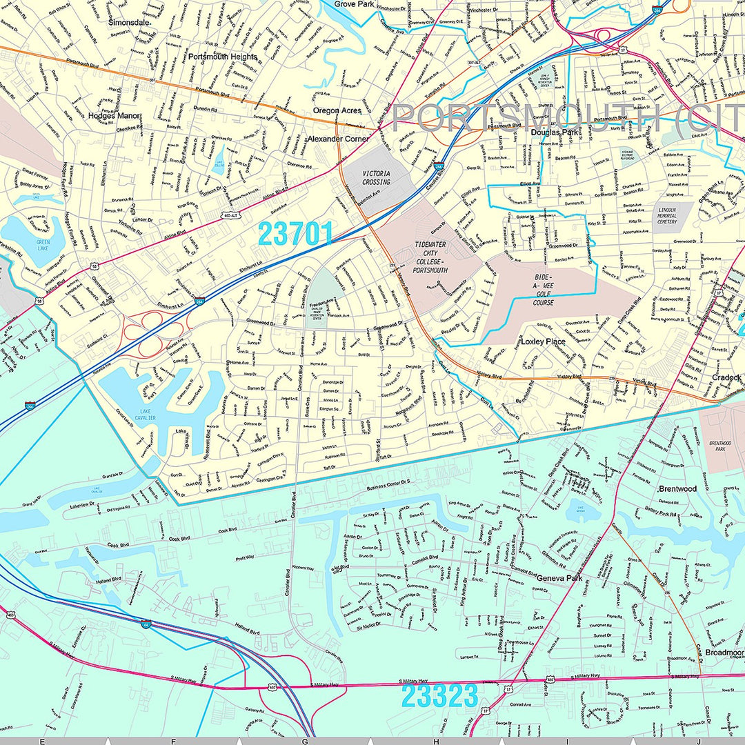 Premium Style Wall Map of Portsmouth, VA