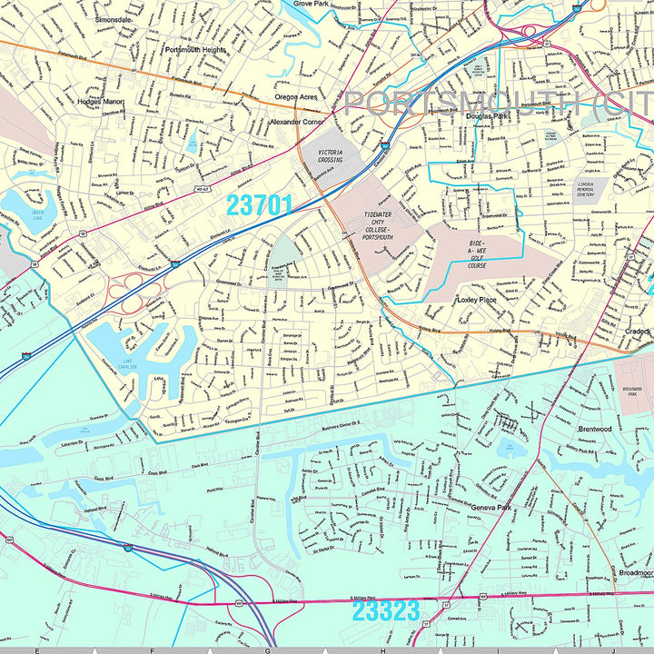 Premium Style Wall Map of Portsmouth, VA