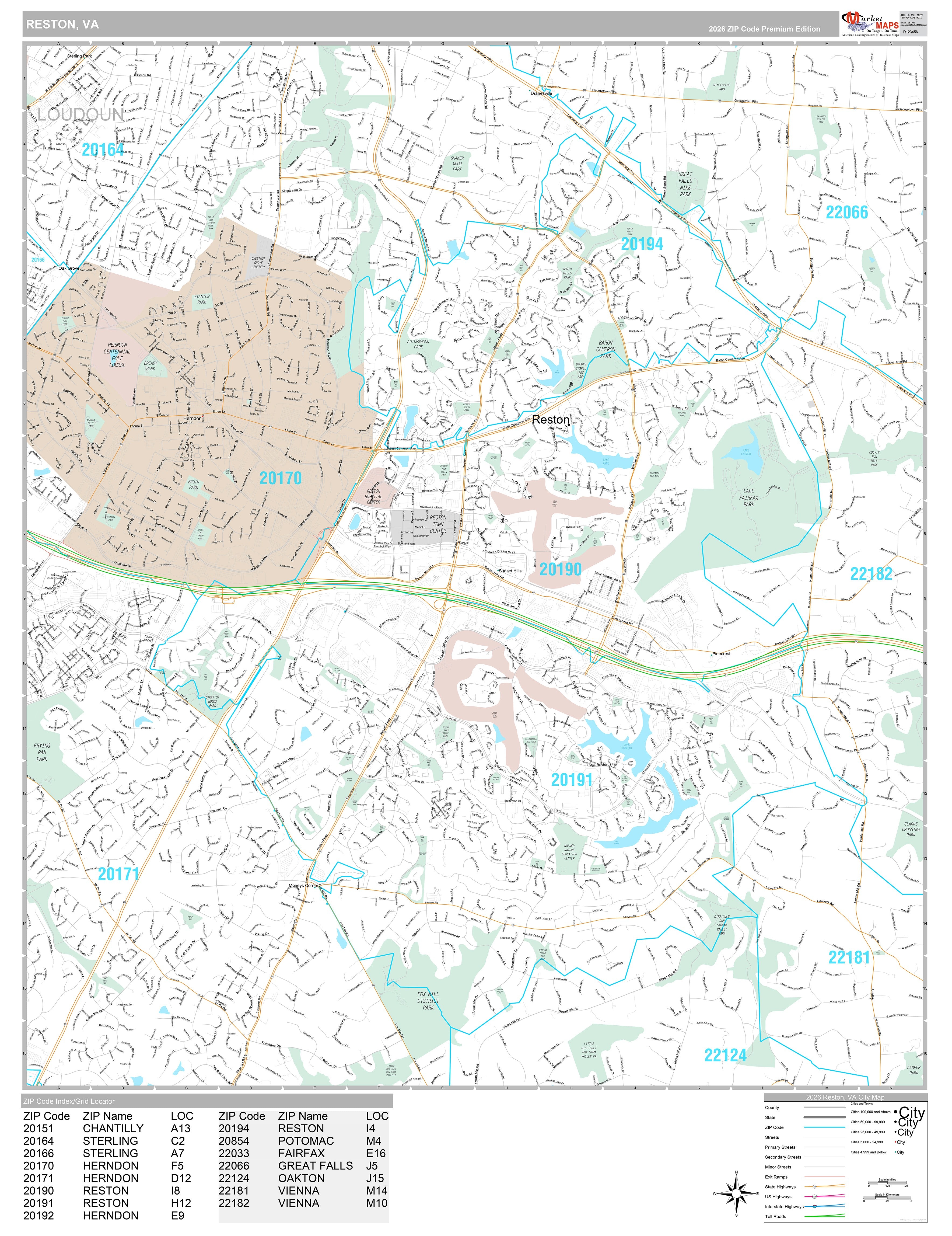 Premium Style Wall Map of Reston, VA – American Map Store